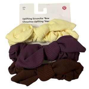 Lululemon Uplifting Bow Scrunchie 3 Pack Washed Yellow Java Grape Thistle NWT